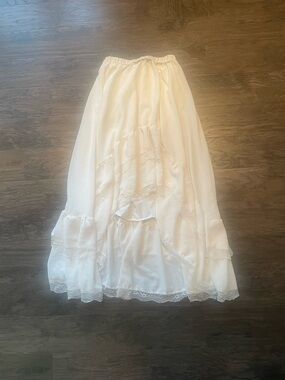 White Lace-Trim Ruffle Maxi Skirt - Elegant Women’s Skirt Size Small